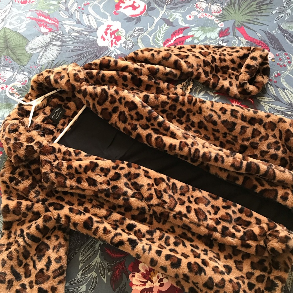 Oversized animal print faux fur coat